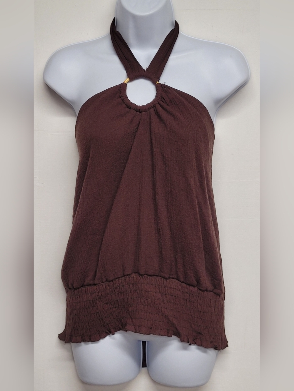 Focus XL Halther Top Brown Smocked Stretch 100% Cotton Vintage